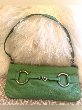 Paradox Green Soft Leather Shoulder Bag with Silver Hardware Accents